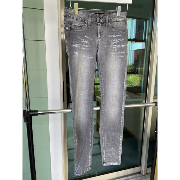 Vintage BEBE Y2K Iridescent Denim Jeans Grayish Black Size 26 Made in USA - Picture 1 of 6